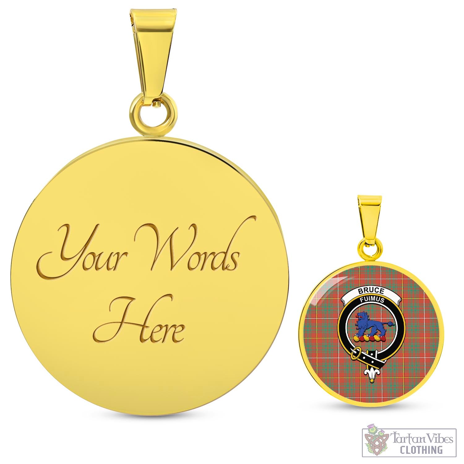 Tartan Vibes Clothing Bruce Ancient Tartan Circle Necklace with Family Crest