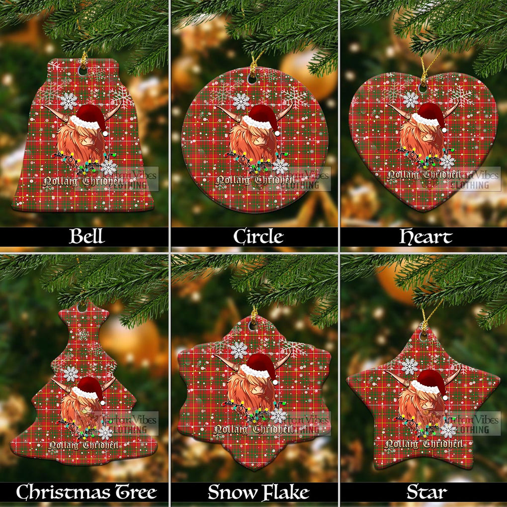 Tartan Vibes Clothing Bruce County Canada Clan Tartan Ornament with Christmas Twinkle Highland Cattle