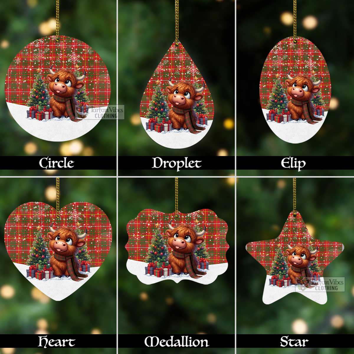 Tartan Vibes Clothing Bruce County Canada Tartan Christmas Aluminium Ornament with Adorable Highland Coo