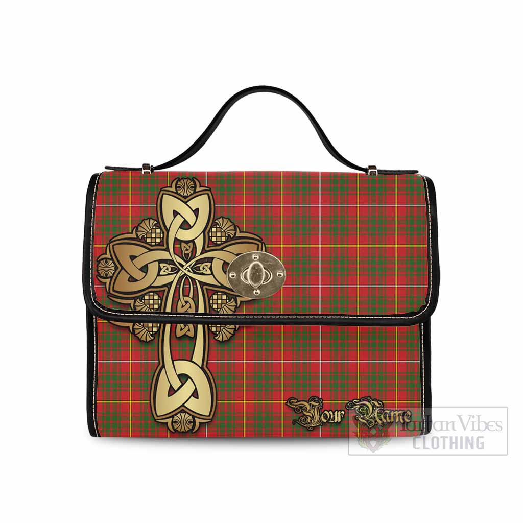 Tartan Vibes Clothing Bruce County Canada Tartan Waterproof Canvas Bag Golden Thistle Celtic Cross Style