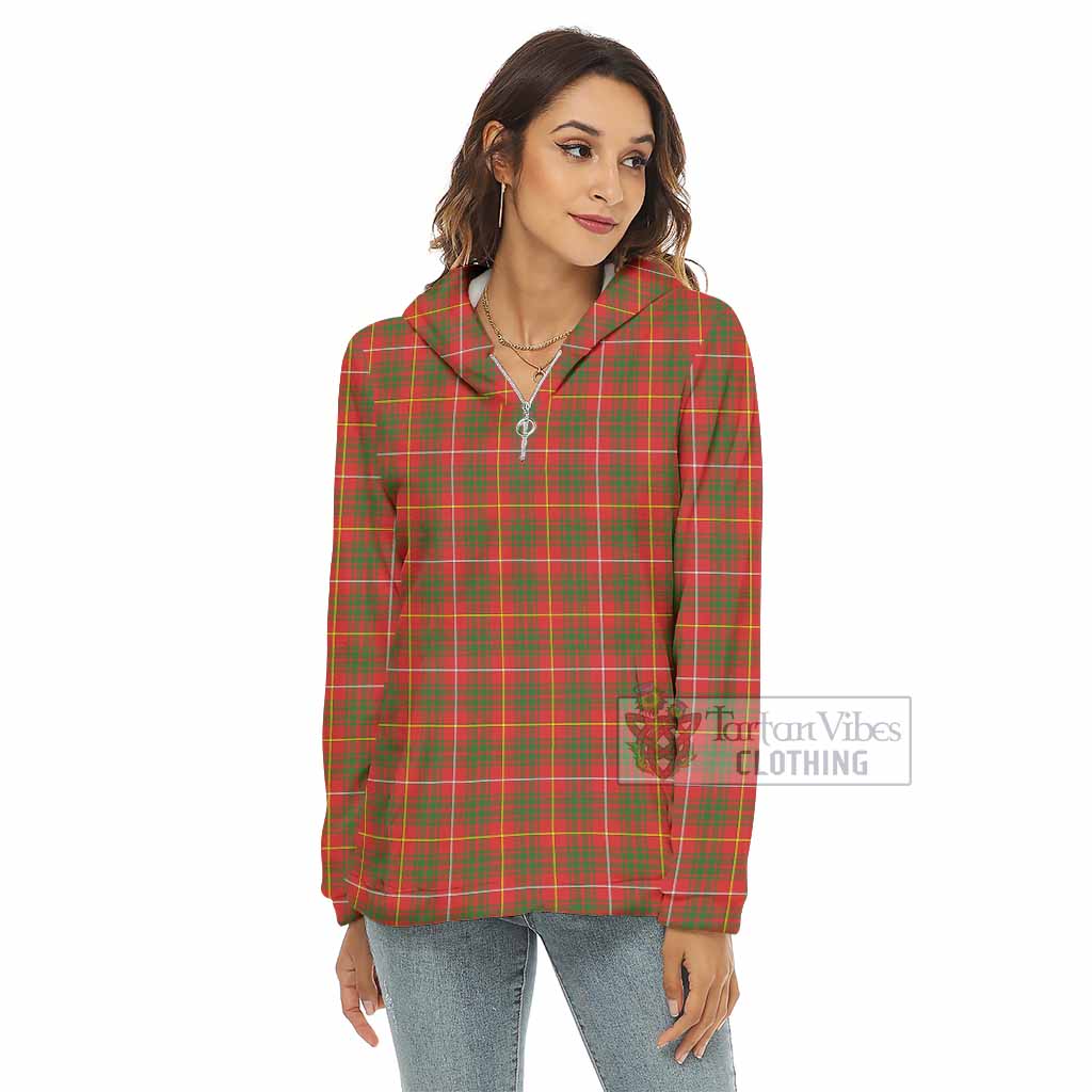 Tartan Vibes Clothing Bruce County Canada Tartan Women's Borg  Half Zip Fleece Hoodie