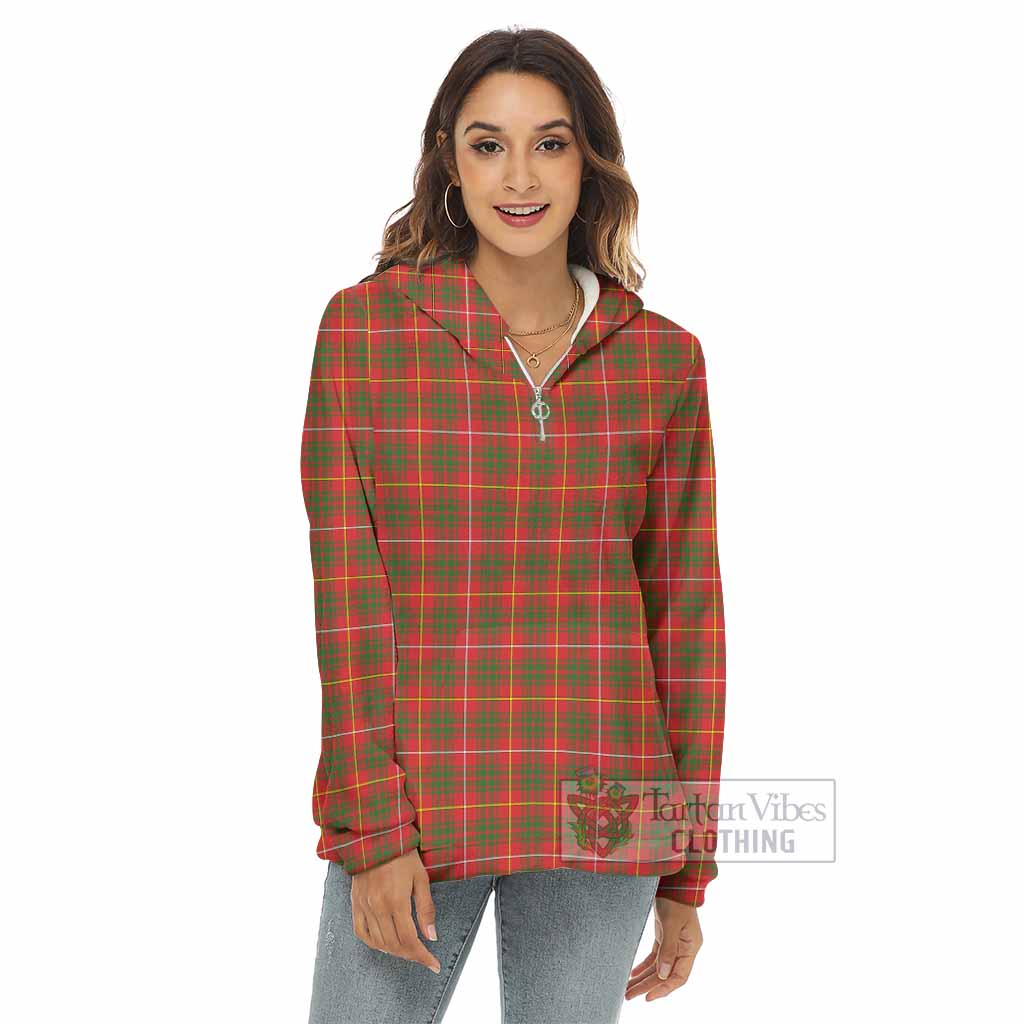 Tartan Vibes Clothing Bruce County Canada Tartan Women's Borg  Half Zip Fleece Hoodie