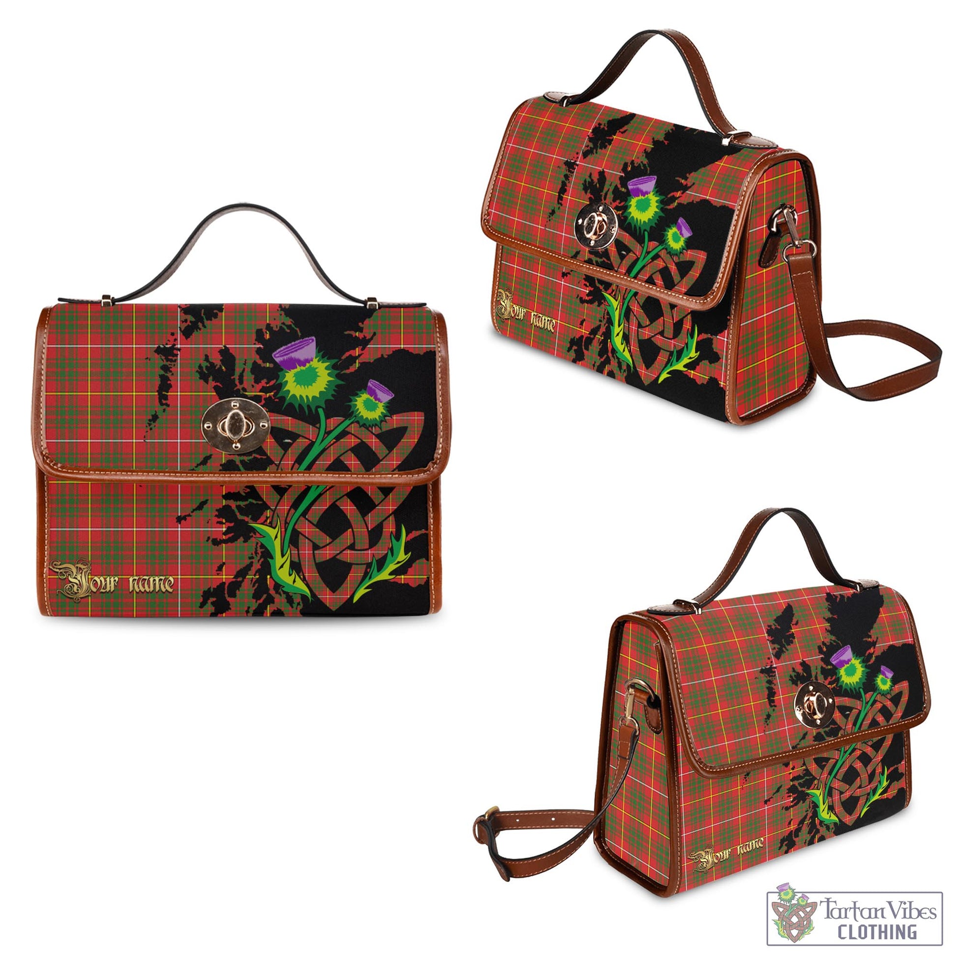 Tartan Vibes Clothing Bruce County Canada Tartan Waterproof Canvas Bag with Scotland Map and Thistle Celtic Accents