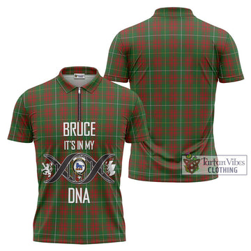 Bruce Hunting Tartan Zipper Polo Shirt with Family Crest DNA In Me Style