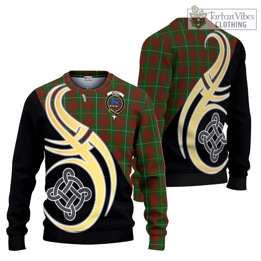 Bruce Hunting Tartan Knitted Sweater with Family Crest and Celtic Symbol Style Unisex - Tartan Vibes Clothing