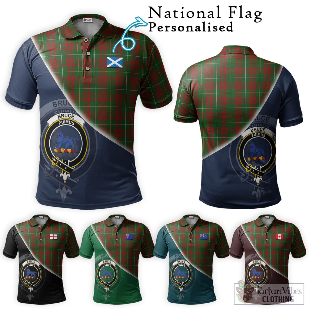 Bruce Hunting Tartan Polo Shirt with Personalised National Flag and Family Crest Half Style Maroon - Tartanvibesclothing Shop