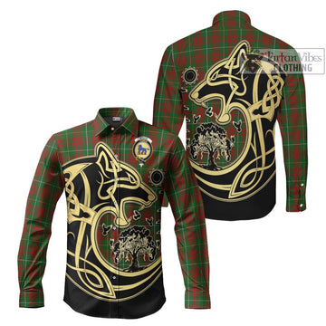 Bruce Hunting Tartan Long Sleeve Button Shirt with Family Crest Celtic Wolf Style