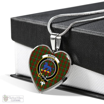 Bruce Hunting Tartan Heart Necklace with Family Crest