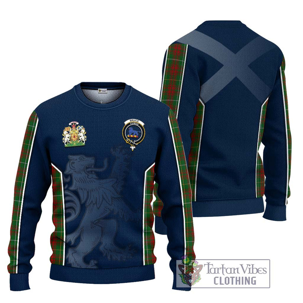 Bruce Hunting Tartan Knitted Sweater with Family Crest and Lion Rampant Vibes Sport Style Unisex - Tartan Vibes Clothing