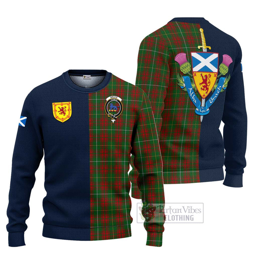 Tartan Vibes Clothing Bruce Hunting Tartan Knitted Sweater with Scottish Lion Royal Arm Half Style