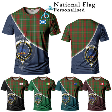 Bruce Hunting Tartan T-Shirt with Personalised National Flag and Family Crest Half Style