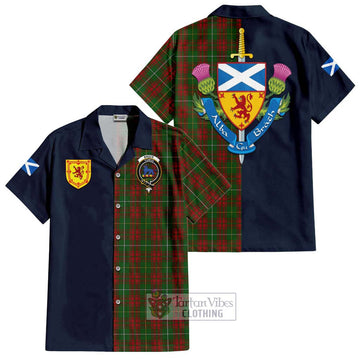 Bruce Hunting Tartan Short Sleeve Button Shirt Alba with Scottish Lion Royal Arm Half Style