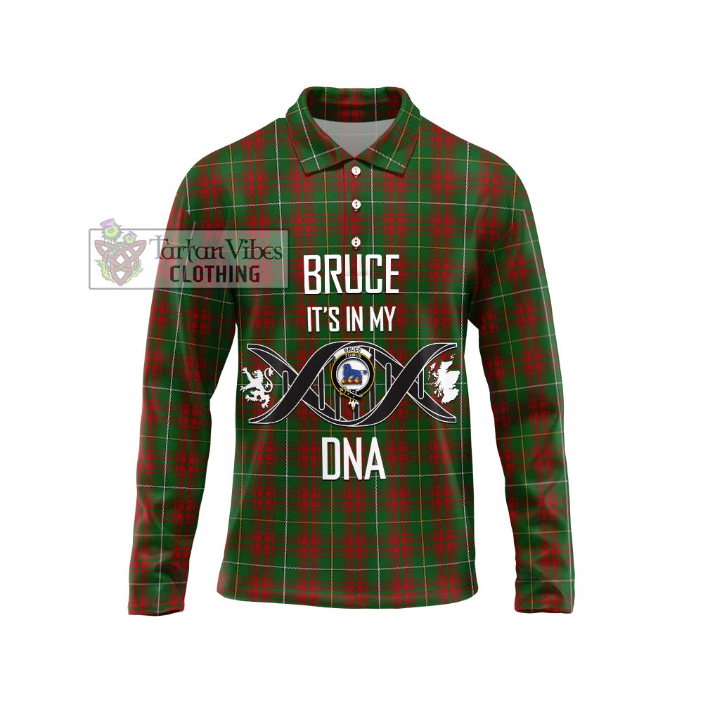 Bruce Hunting Tartan Long Sleeve Polo Shirt with Family Crest DNA In Me Style Unisex - Tartanvibesclothing Shop