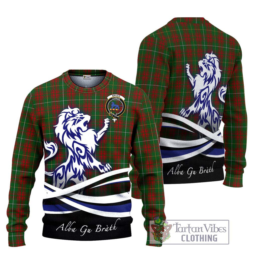 Bruce Hunting Tartan Knitted Sweater with Alba Gu Brath Regal Lion Emblem Unisex - Tartanvibesclothing Shop