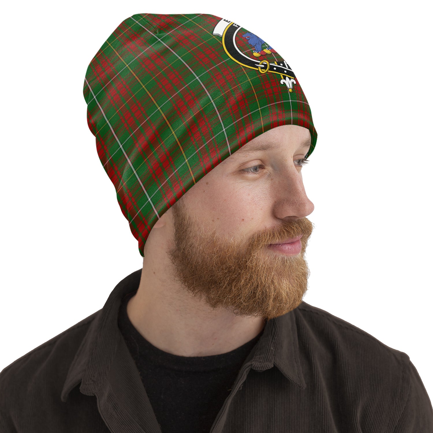 Bruce Hunting Tartan Beanies Hat with Family Crest One Size 22 inches 15.5 inches - Tartanvibesclothing