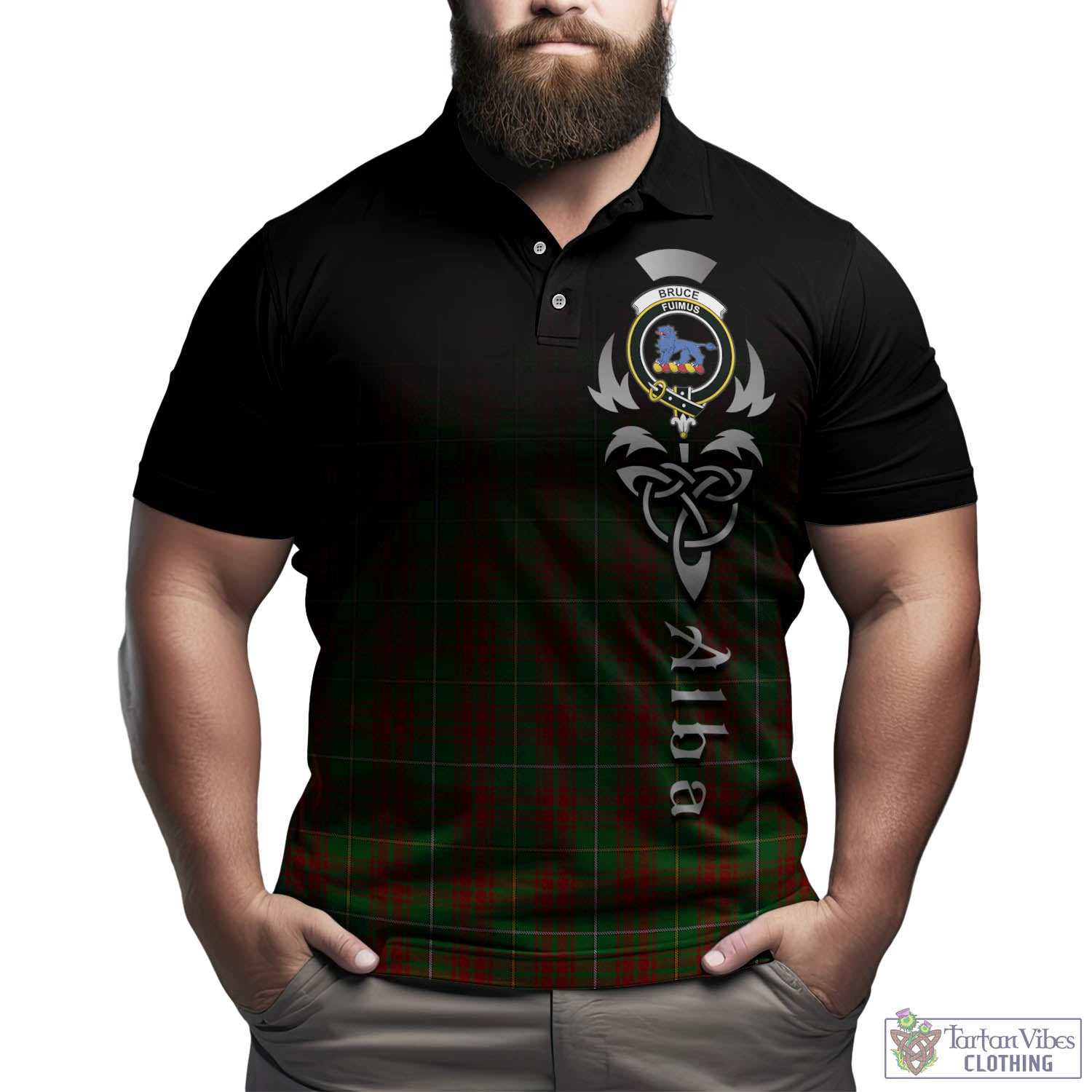 Tartan Vibes Clothing Bruce Hunting Tartan Polo Shirt Featuring Alba Gu Brath Family Crest Celtic Inspired