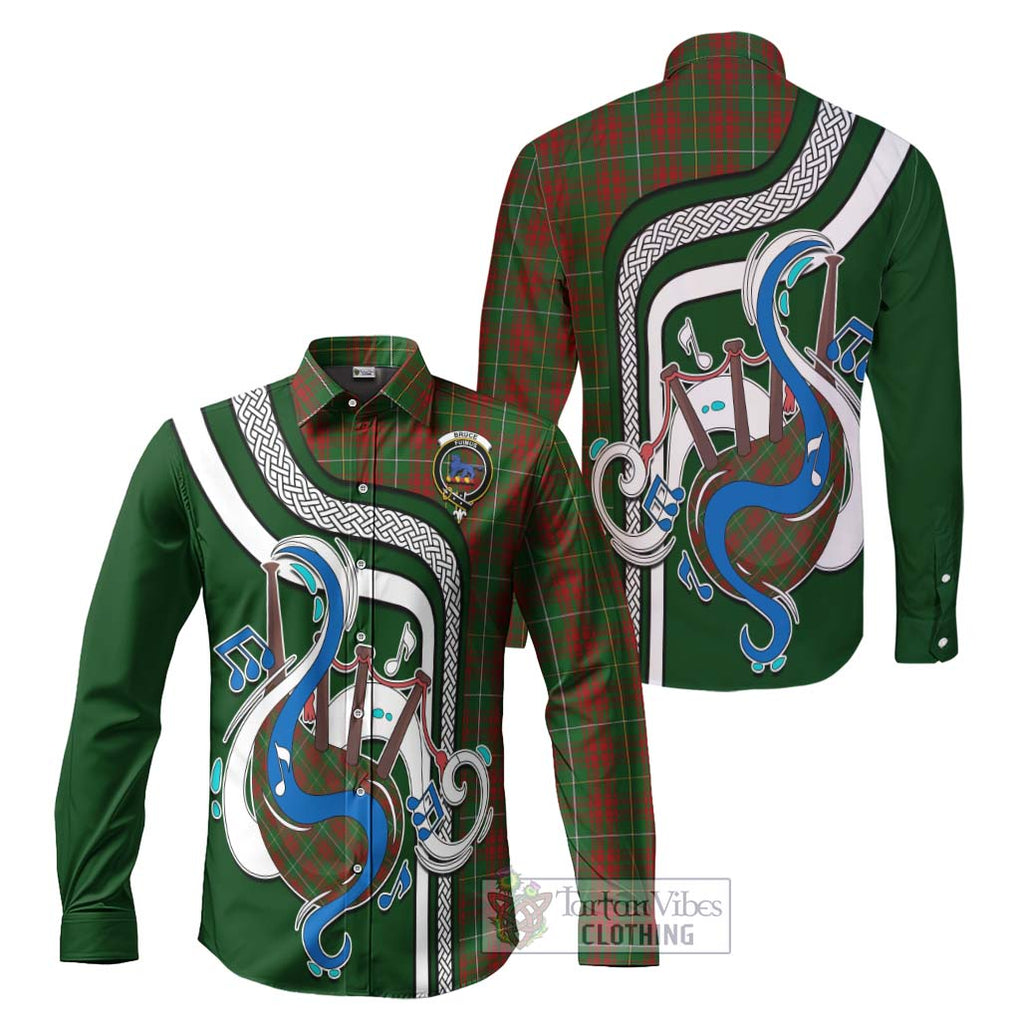 Bruce Hunting Tartan Long Sleeve Button Shirt with Epic Bagpipe Style Men's Shirt S - Tartanvibesclothing Shop