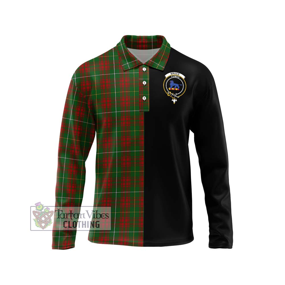 Bruce Hunting Tartan Long Sleeve Polo Shirt with Family Crest and Half Of Me Style Unisex - Tartanvibesclothing Shop