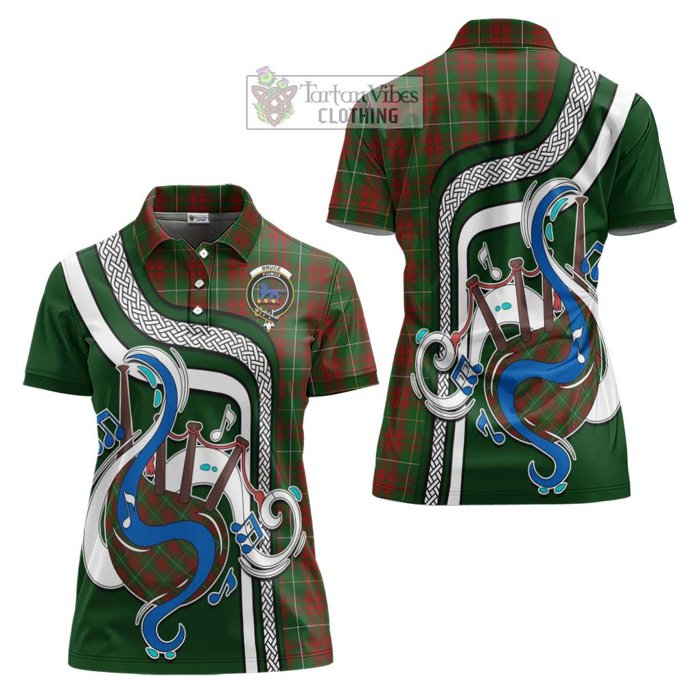 Bruce Hunting Tartan Women's Polo Shirt with Epic Bagpipe Style Women - Tartanvibesclothing Shop