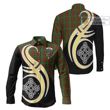 Bruce Hunting Tartan Long Sleeve Button Shirt with Family Crest and Celtic Symbol Style