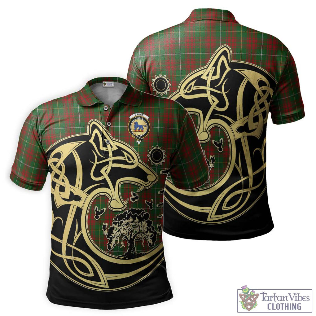 Bruce Hunting Tartan Polo Shirt with Family Crest Celtic Wolf Style Kid - Tartanvibesclothing Shop