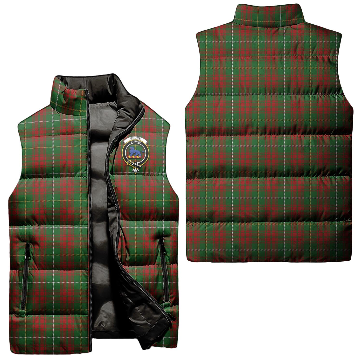 Bruce Hunting Tartan Sleeveless Puffer Jacket with Family Crest Unisex - Tartanvibesclothing