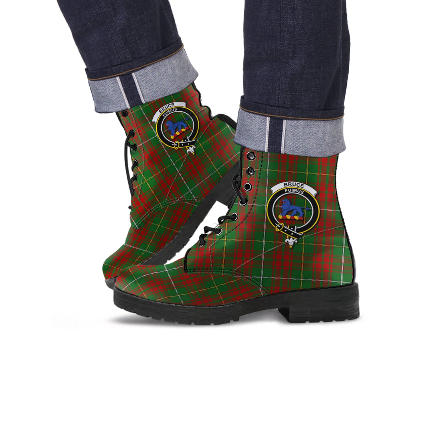 Bruce Hunting Tartan Leather Boots with Family Crest - Tartanvibesclothing