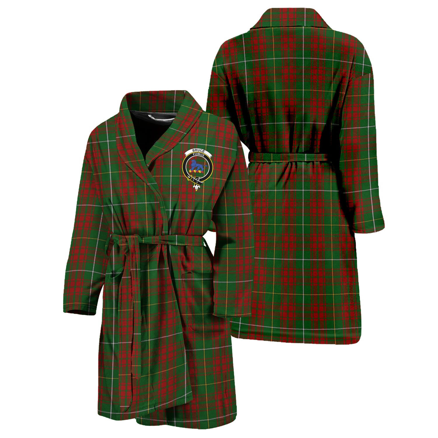 Bruce Hunting Tartan Bathrobe with Family Crest Unisex S - Tartan Vibes Clothing