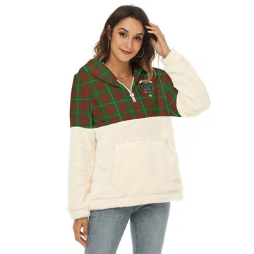 Bruce Hunting Tartan Women's Borg Fleece Hoodie With Half Zip with Family Crest