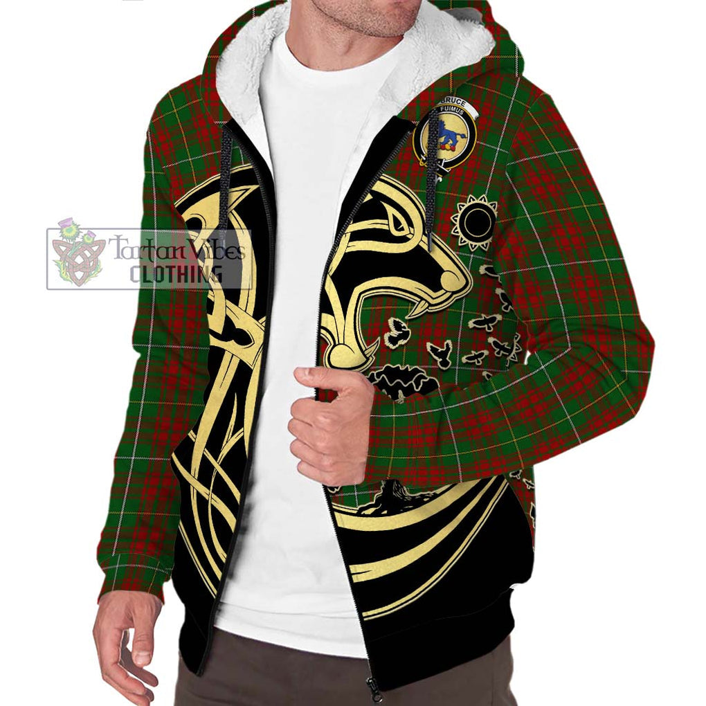 Bruce Hunting Tartan Sherpa Hoodie with Family Crest Celtic Wolf Style Unisex S - Tartan Vibes Clothing