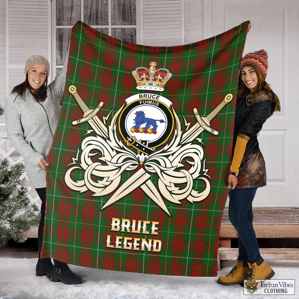 Tartan Vibes Clothing Bruce Hunting Tartan Blanket with Clan Crest and the Golden Sword of Courageous Legacy