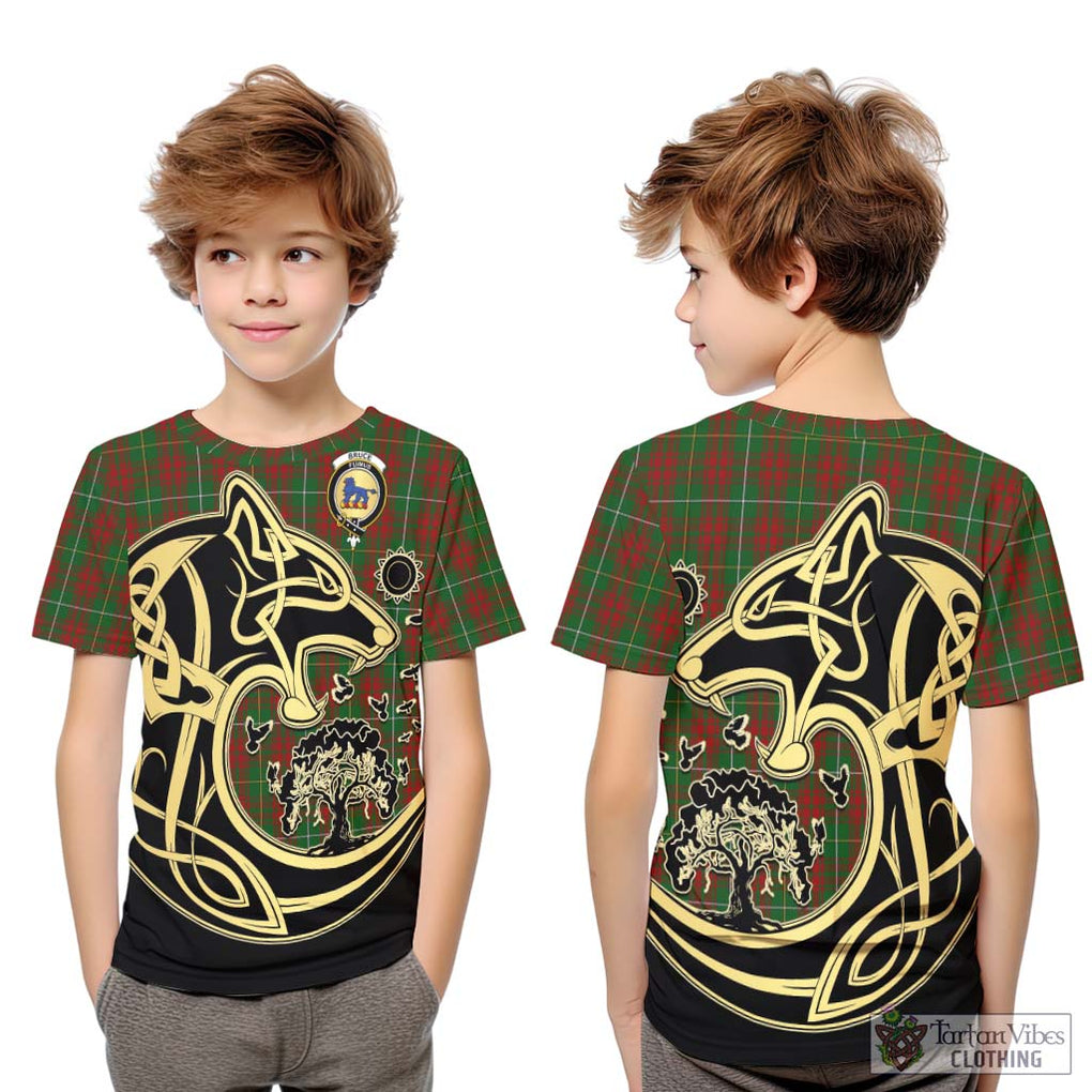 Bruce Hunting Tartan Kid T-Shirt with Family Crest Celtic Wolf Style Youth XL Size14 - Tartan Vibes Clothing