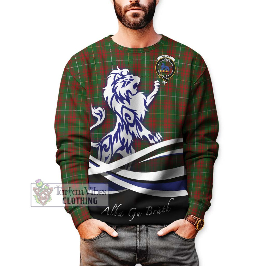 Bruce Hunting Tartan Sweatshirt with Alba Gu Brath Regal Lion Emblem Unisex - Tartanvibesclothing Shop