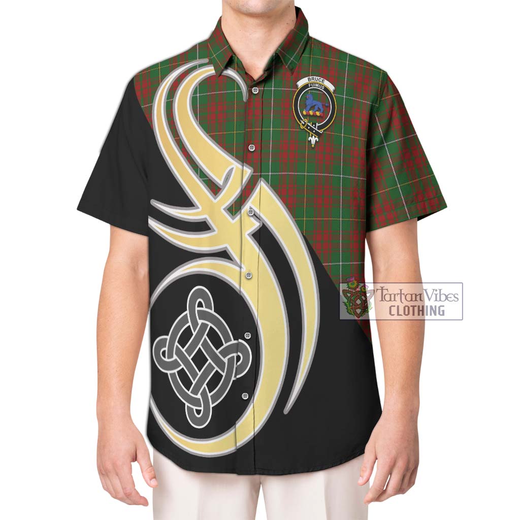 Bruce Hunting Tartan Short Sleeve Button Shirt with Family Crest and Celtic Symbol Style Kid - Tartan Vibes Clothing