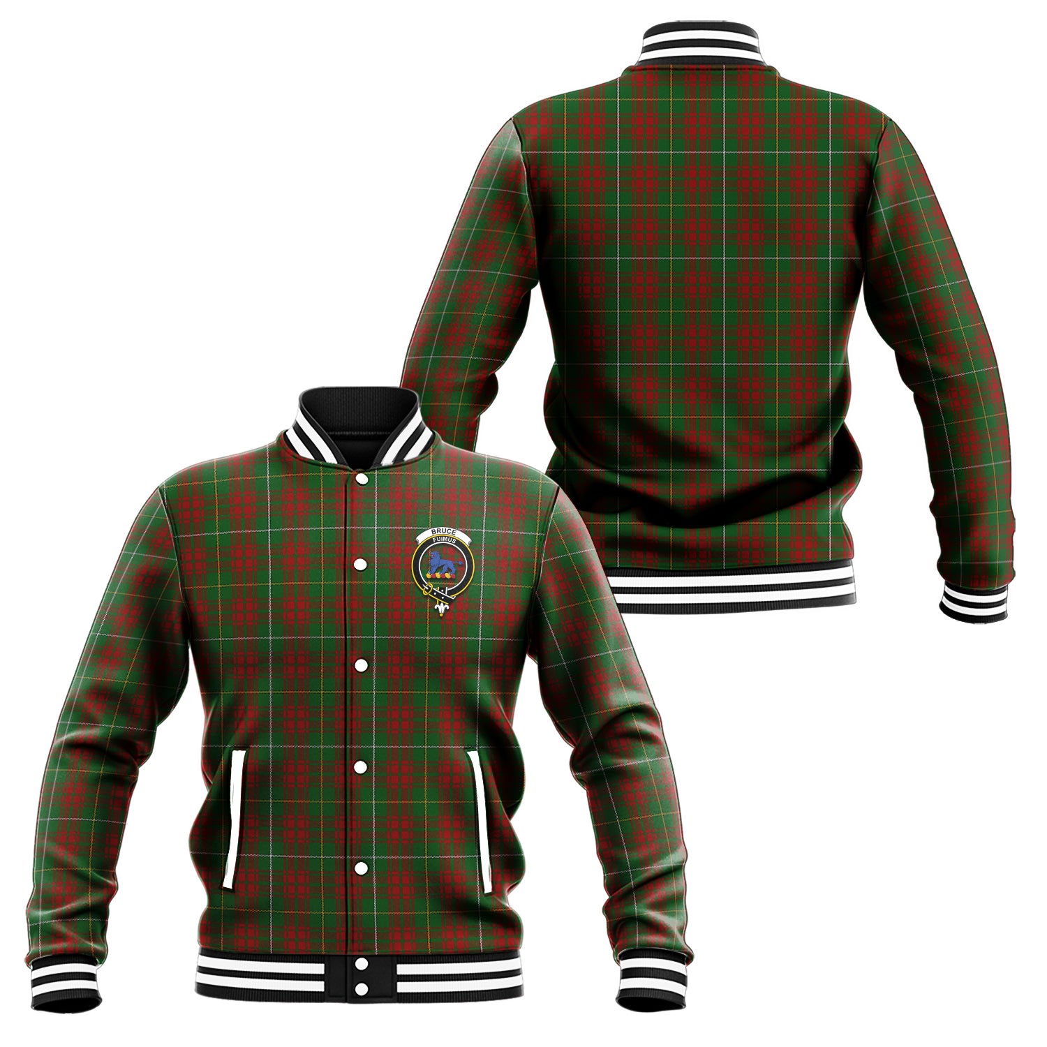 Bruce Hunting Tartan Baseball Jacket with Family Crest Unisex - Tartan Vibes Clothing