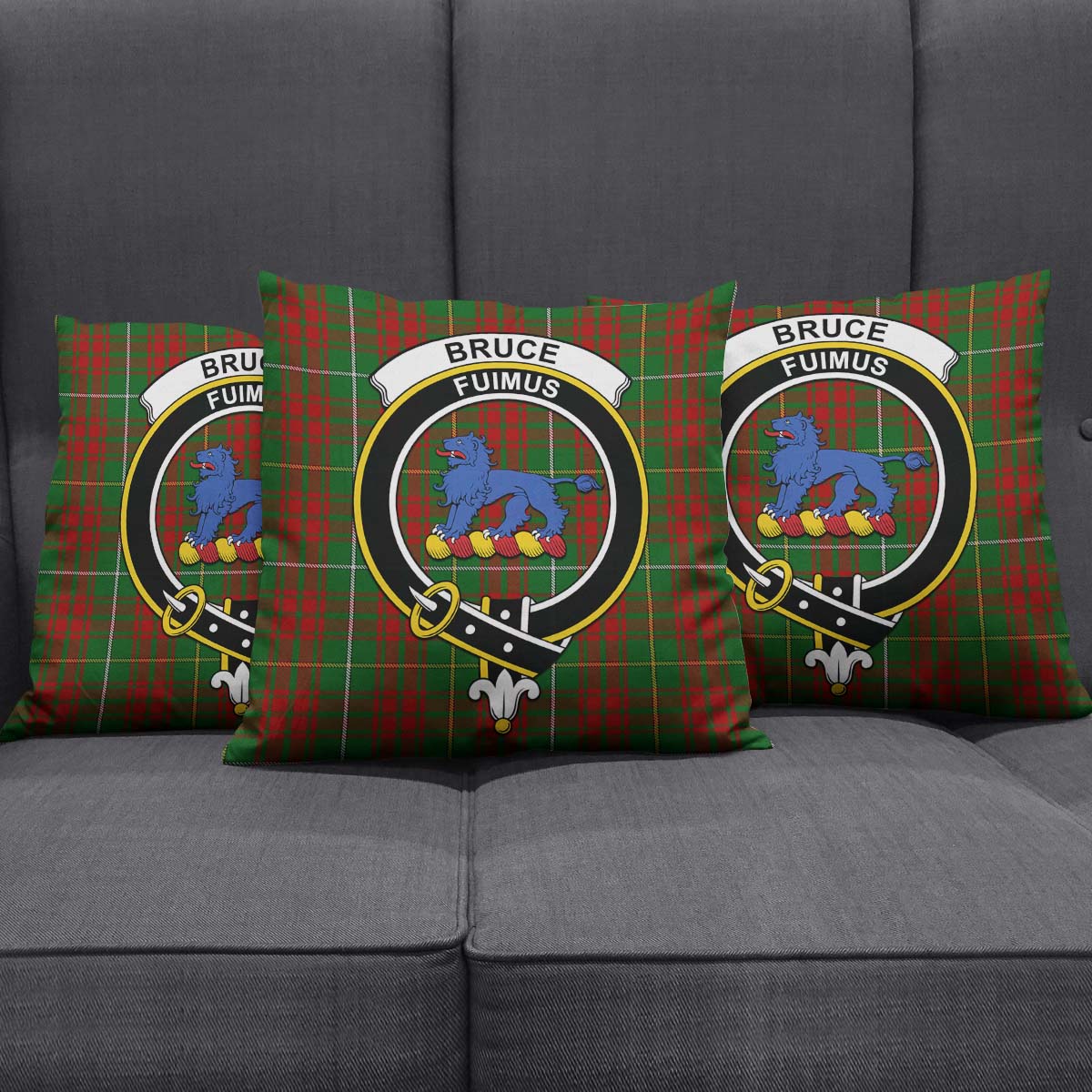 Bruce Hunting Tartan Pillow Cover with Family Crest Square Pillow Cover - Tartanvibesclothing