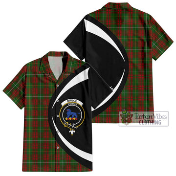 Bruce Hunting Tartan Short Sleeve Button Up with Family Crest Circle Style