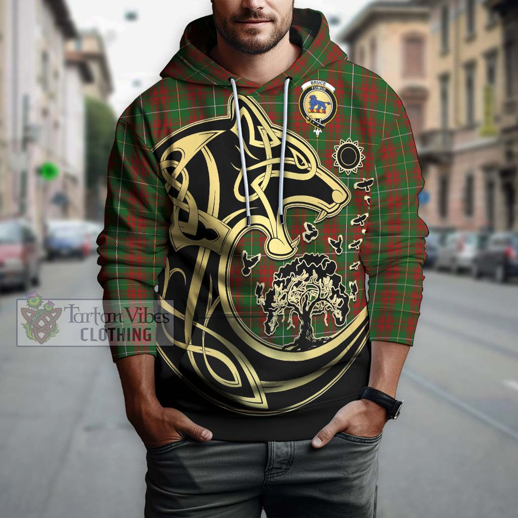 Bruce Hunting Tartan Hoodie with Family Crest Celtic Wolf Style Zip Hoodie - Tartan Vibes Clothing