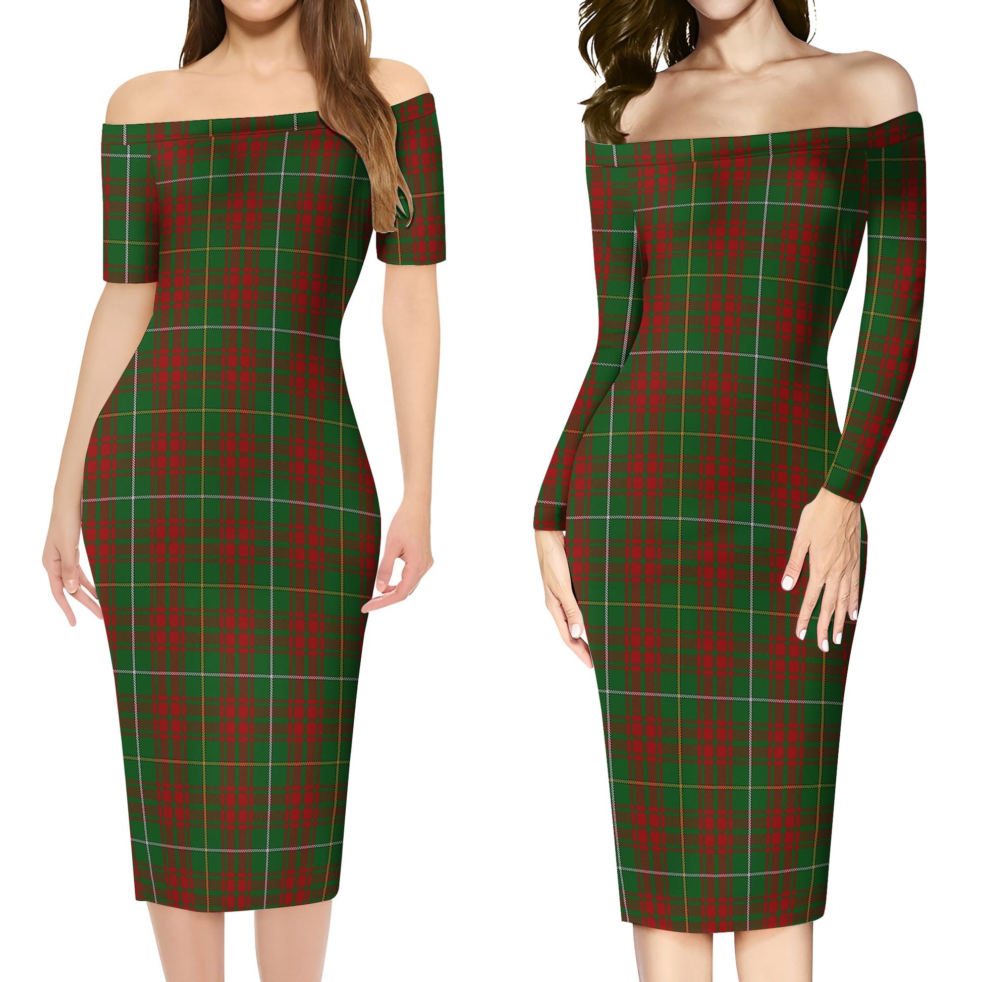 Bruce Hunting Tartan Off Shoulder Lady Dress Women's Dress - Tartanvibesclothing