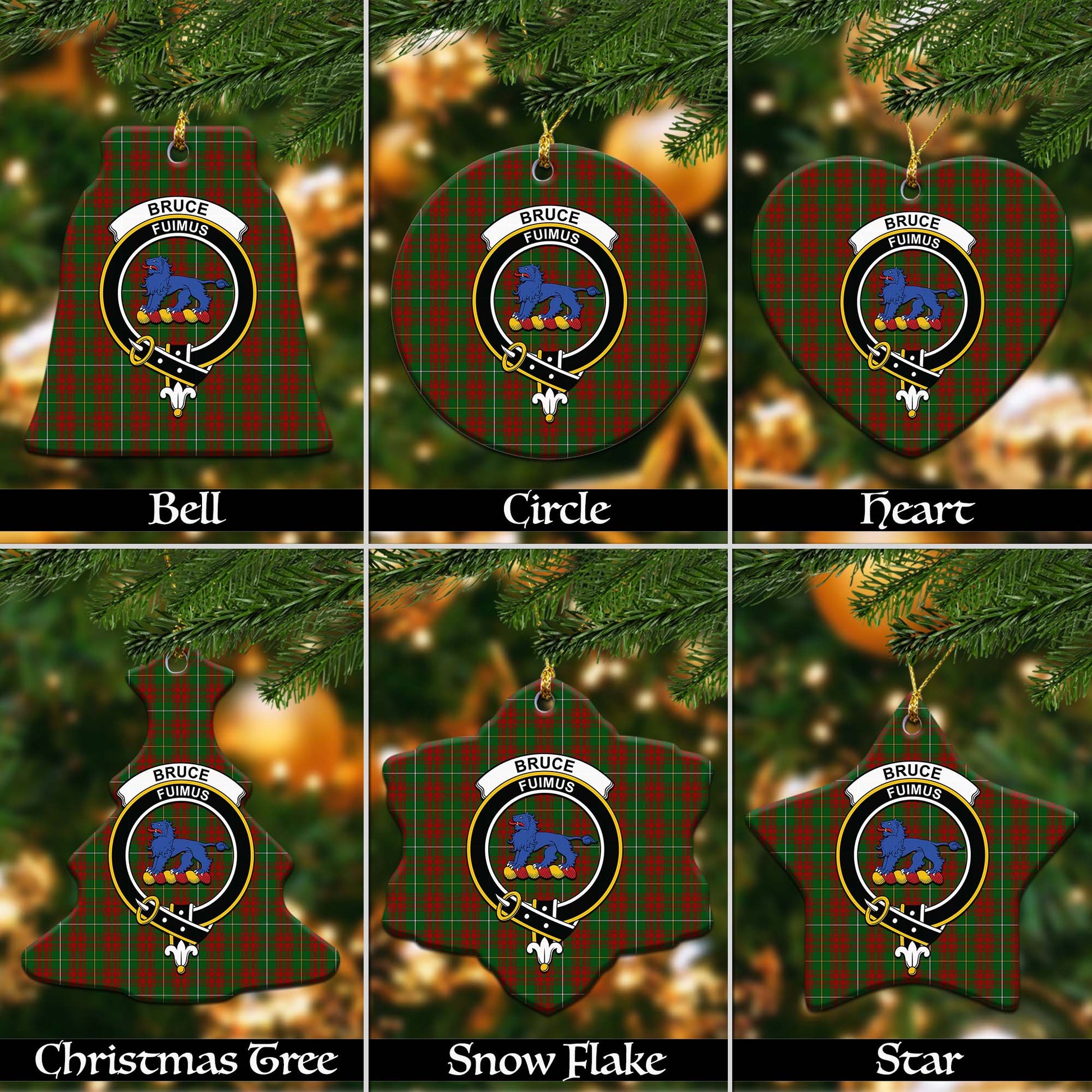 Bruce Hunting Tartan Christmas Ornaments with Family Crest Ceramic Bell Pack 1: ornament * 1 piece - Tartanvibesclothing