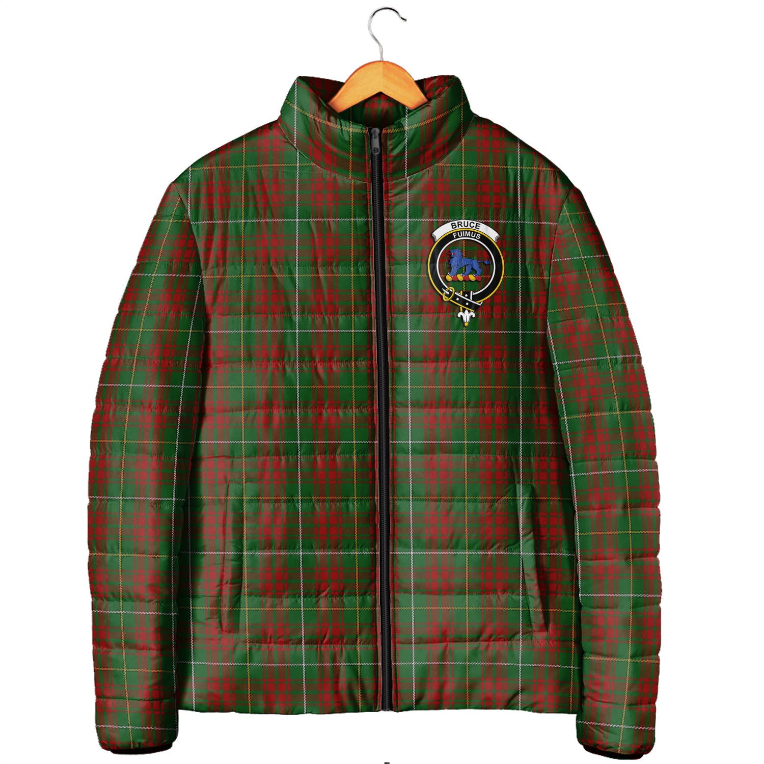 Bruce Hunting Tartan Padded Jacket with Family Crest Men's Padded Jacket - Tartan Vibes Clothing