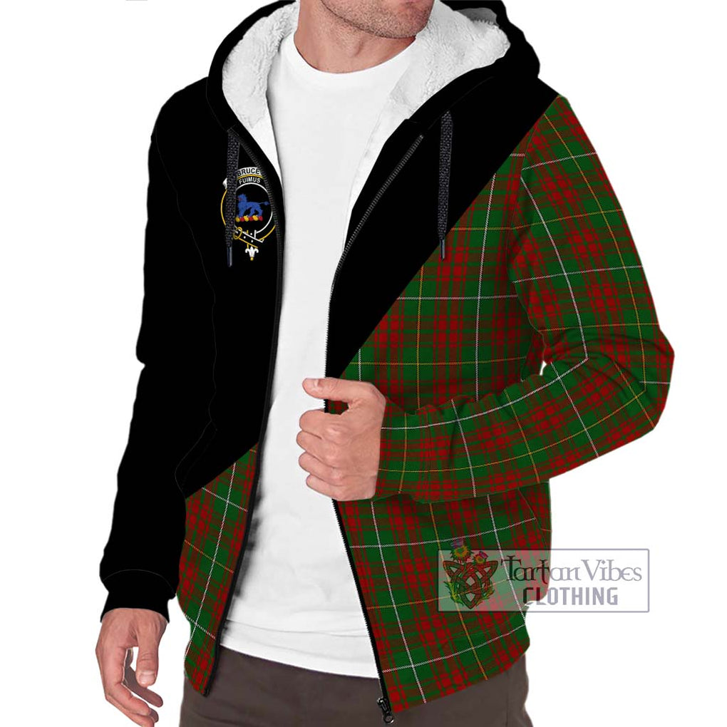 Bruce Hunting Tartan Sherpa Hoodie with Family Crest and Military Logo Style Unisex S - Tartanvibesclothing Shop