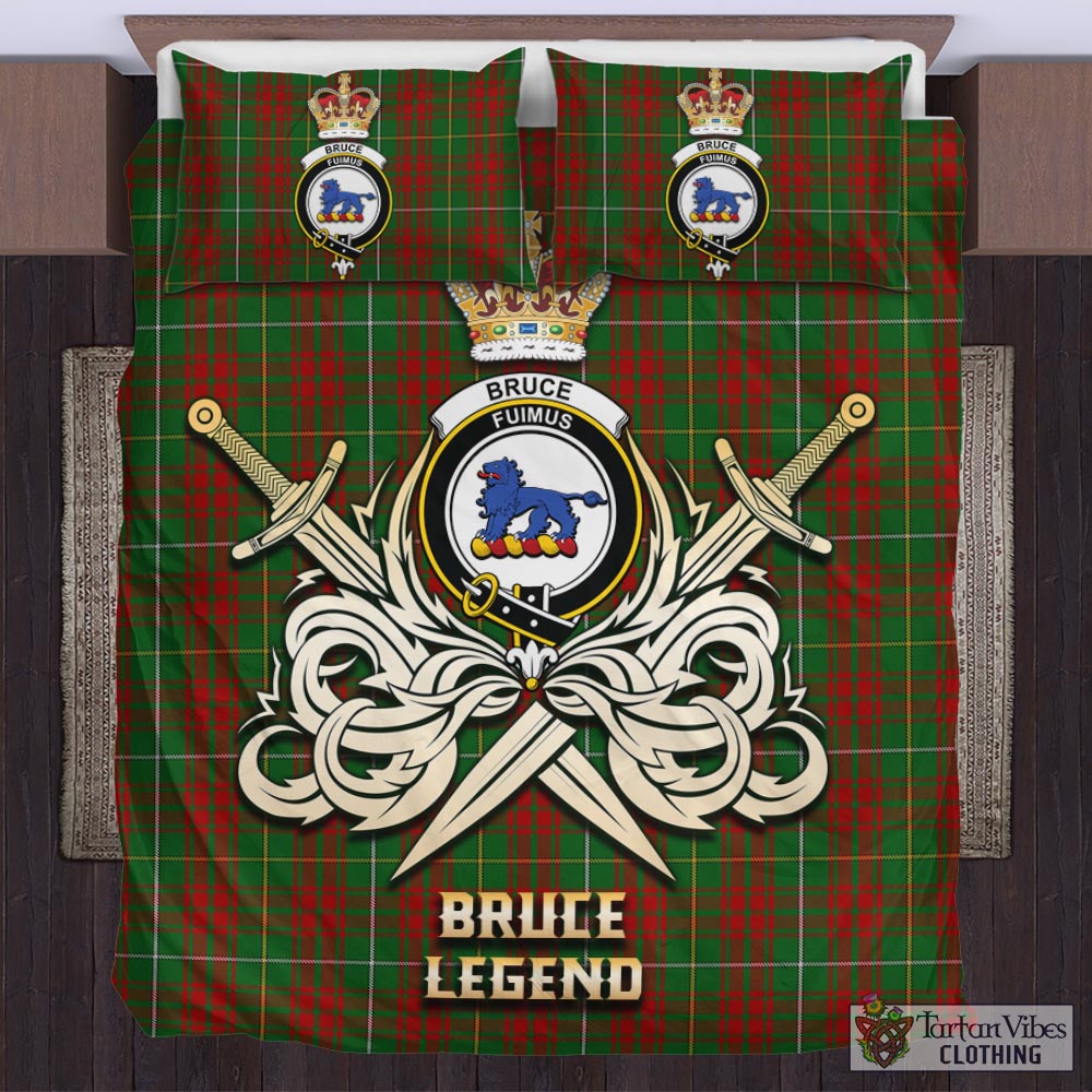 Tartan Vibes Clothing Bruce Hunting Tartan Bedding Set with Clan Crest and the Golden Sword of Courageous Legacy