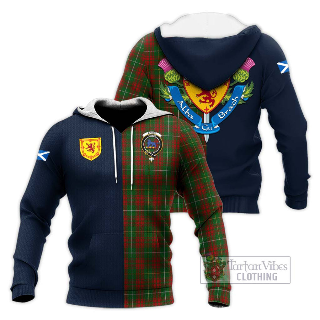 Tartan Vibes Clothing Bruce Hunting Tartan Knitted Hoodie with Scottish Lion Royal Arm Half Style