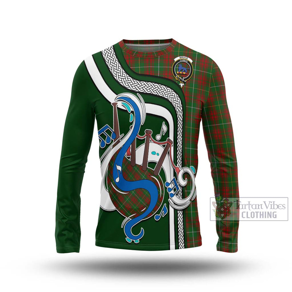 Tartan Vibes Clothing Bruce Hunting Tartan Long Sleeve T-Shirt with Epic Bagpipe Style