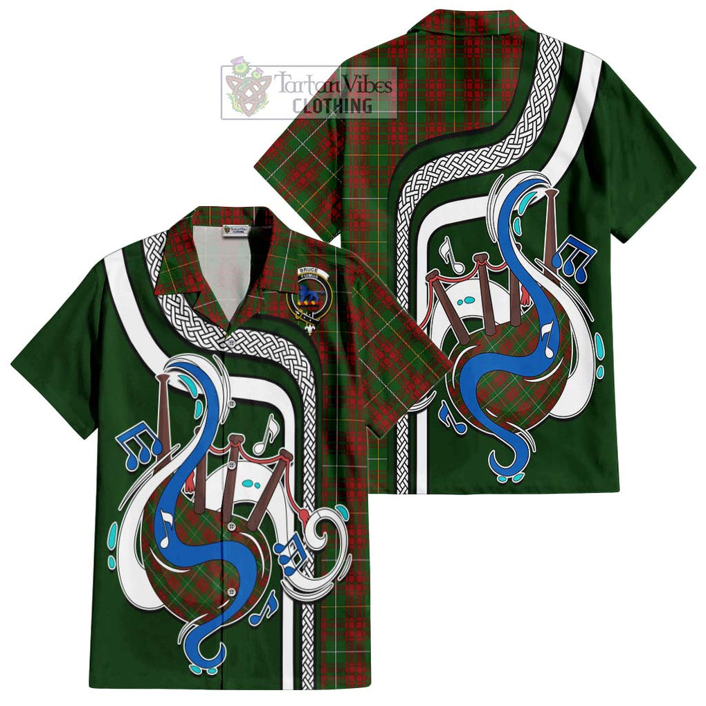 Bruce Hunting Tartan Short Sleeve Button Shirt with Epic Bagpipe Style Kid - Tartanvibesclothing Shop