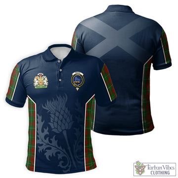 Bruce Hunting Tartan Men's Polo Shirt with Family Crest and Scottish Thistle Vibes Sport Style