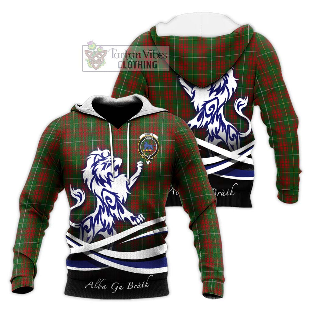 Bruce Hunting Tartan Knitted Hoodie with Alba Gu Brath Regal Lion Emblem Unisex Knitted Pullover Hoodie - Tartanvibesclothing Shop