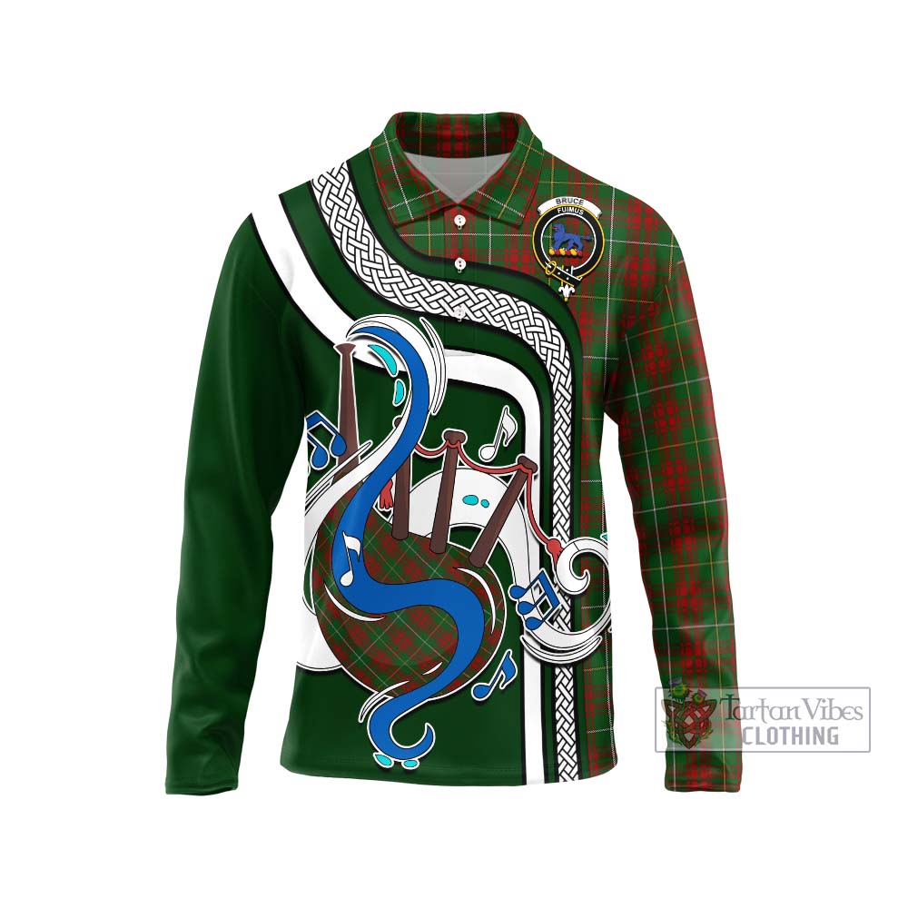 Tartan Vibes Clothing Bruce Hunting Tartan Long Sleeve Polo Shirt with Epic Bagpipe Style