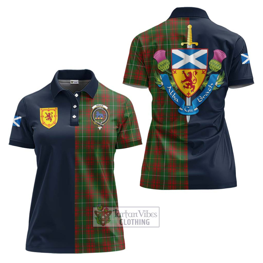 Tartan Vibes Clothing Bruce Hunting Tartan Women's Polo Shirt with Scottish Lion Royal Arm Half Style